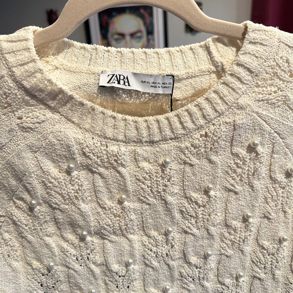 ZARA knit crop top Open back with faux Pearls White Size XL Ref 4331/104 - Picture 8 of 11